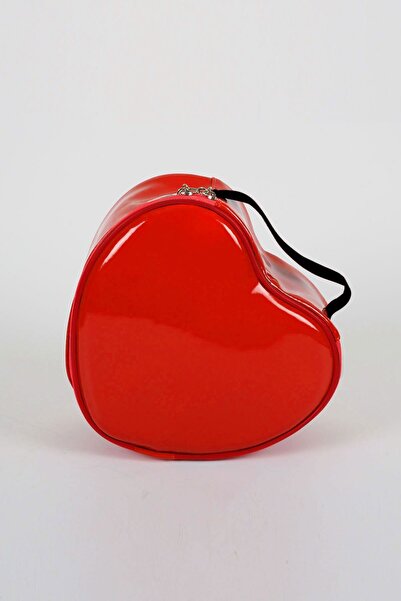 Nicheloop Mayki̇s Large 20X23 cm Red Heart Leather Travel, Cosmetic, Makeup Bag