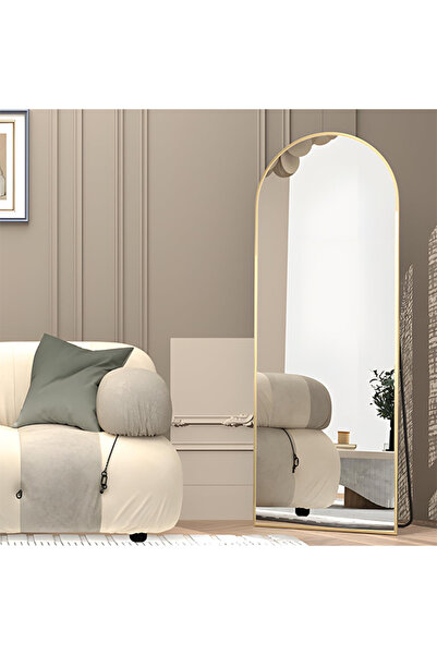 NZONE STORE مرآة أرضية بيضاوي كاملة الطول بإطار معدني ذهبي عصري 173*66سم.