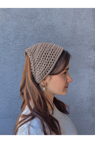 MELUSH Kahverengi File Model Bandana, El Yapımı Örgü Bandana