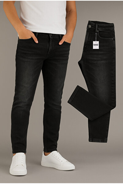 BM BALANCEMODA Ανδρικό τζιν παντελόνι με μαύρο τρίμμα Slim Fit Lycra