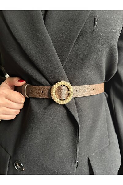 LİA KEMER حزام نسائي ذهبي اللون بنمط دائري مسنن من Lush، حزام للسترة، حزام لل...