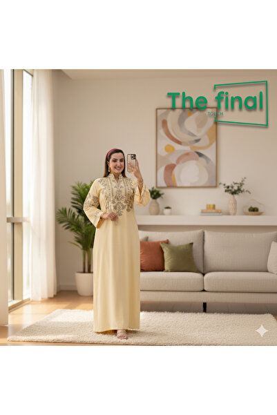 The final touch جلابية كتان مطرزة مقاس 100 كيلو