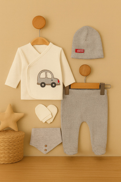 baby boy car embroidery 5-piece bodysuit