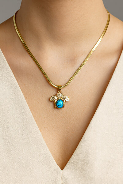 LUXSTONE قلادة ذهبية من الحجر الأزرق النحل