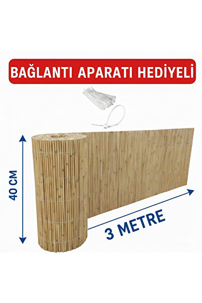 Bygolden 40x300 cm Misina Dokuma Kamış Hasır Çit Balkon Gölgelik + Bağlantı A...