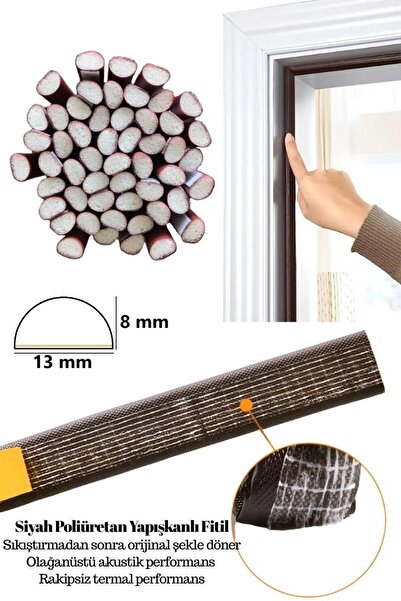 BABAWİCK Yapışkanlı Kapı Pencere Fitili 4 Metre Polietilen Kaplamalı Uzun Ömürlü Siyah Renk