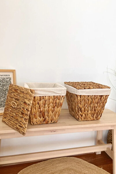 KaiHome 2Li İç Korumalı Hasır Kapaklı Çok Amaçlı Patates ve Soğan Sepeti