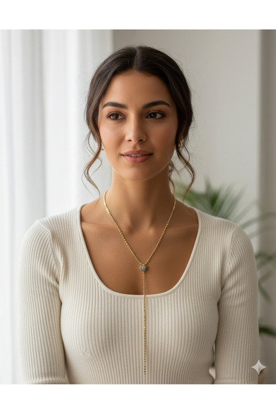 ZD JEWELRY Çelik Özel Seri Ezme Pul Zincirli Arpa Nazar Boncuklu kalp li Y Kolye