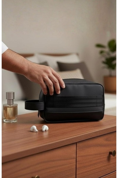 Aggu Bebe Siyah Deri Erkek Tıraş Çantası Günlük El Çantası Portföy - Clutch B...