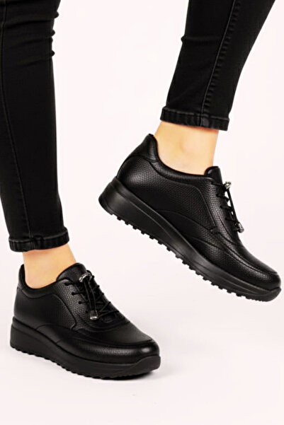 Weynes Pantofi sport ortopedici cu toc elastic de 5 cm, negru simplu, pentru femei WSB4112