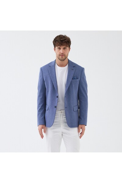 Frappoli Savue Men's Light Navy Blue Cotton Blend Stretch Fabric Stretch Fabr...