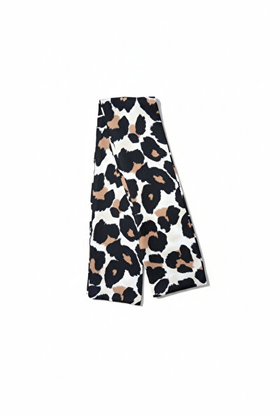 maia Cream Leopard Patterned Viscose Scarf – 100×7 cm – Elegant and Modern Style