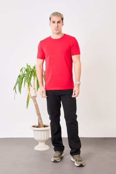 STOCX Men's 100% Cotton Slim Fit Slim Fit Crew Neck Basic T-Shirt