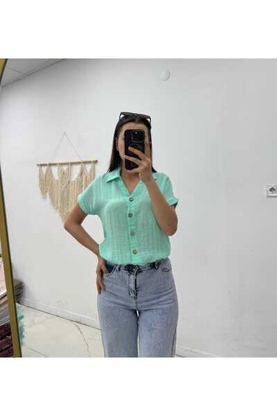 DALİAYILDIZ Women's Shirt Linen Short Sleeve