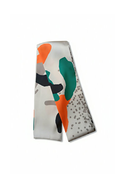 maia Krem Minimal Desenli Saten Fular – 100×7 cm – Modern ve Zarif Stil