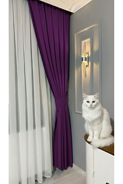 BD beyaz dokuma Mürdüm Pileli Kadifemsi Fon Perde Yüksek Kalite Tek Kanat