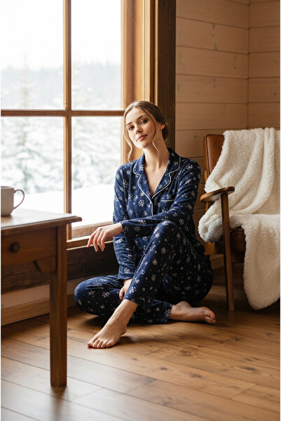 Bravie Луксозен комплект дамски пижама Soft Snowflake – 3059 тъмно син