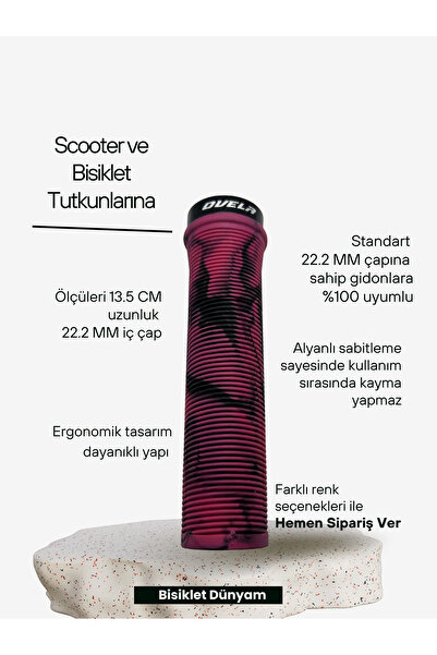 ovela Alyanlı Desenli Elcik 135MM/13.5CM Scooter & Bisiklet Uyumlu Pembe/Siyah