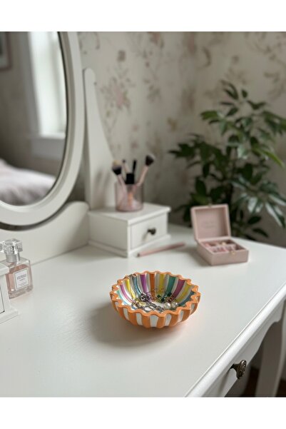 Louve Store 13cm Minimalist Dekoratif Oluklu Yuvarlak Gökkuşağı Renkli Kase ,