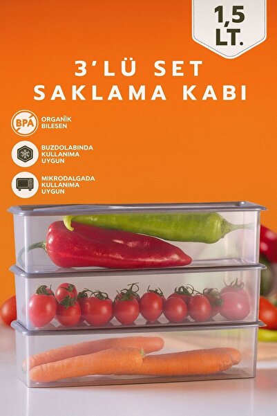 Genel Markalar 3 Adet Şeffaf Kapaklı Saklama Kabı 1,5 LT.