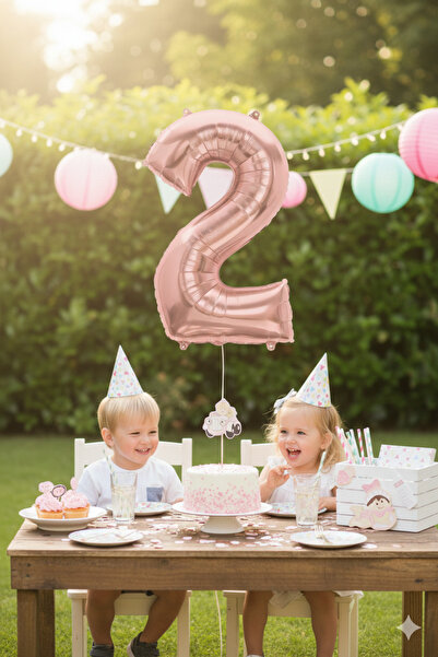 Deniz Party Store بالون فويل ذهبي وردي عدد 2 مقاس 36 - 40 سم