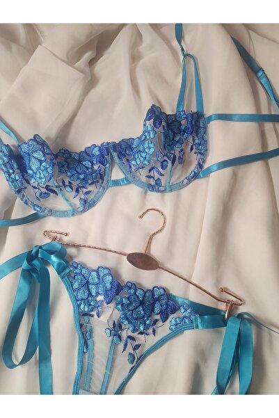 G&H UNDERWEAR Set sutien cu dantelă cu panglică albastră