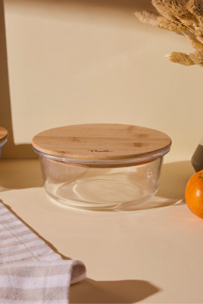 Perotti Locky Bamboo 640 ml Round Glass Storage Container