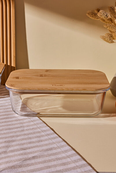 Perotti حاوية تخزين زجاجية مستطيلة من الخيزران سعة 1500 مل من لوكى