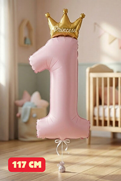 Baloncu Nene 1 Year Old Pink Princess Crown Foil Balloon Children's Birthday ...
