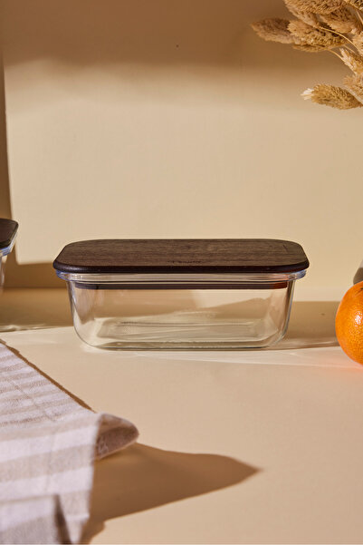 Perotti Locky Wood 370 ml Rectangular Glass Storage Container