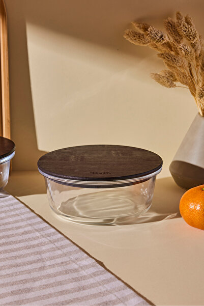 Perotti Locky Wood 640 ml Round Glass Storage Container