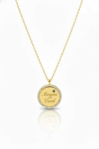 Papatya Silver 925 Ayar Gümüş Taşlı Gözlü İsimli Plaka Kolye.rose.gold.rodaj