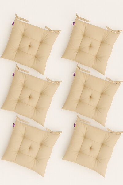 TicaretJet 6' Li Takım Pofidik Kare Bej Sandalye Minderi 40x40cm