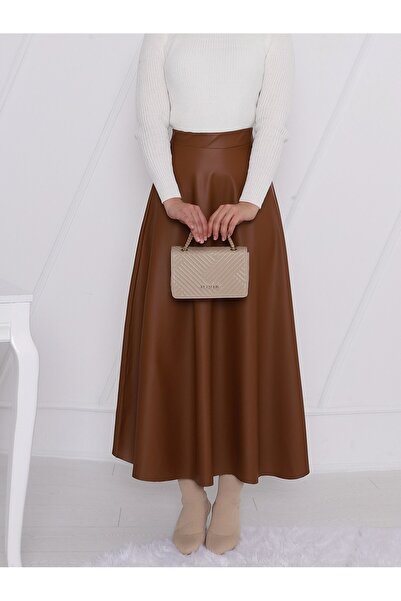 MACMODA تنورة جلدية مولانا - أسمر ضارب للصفرة