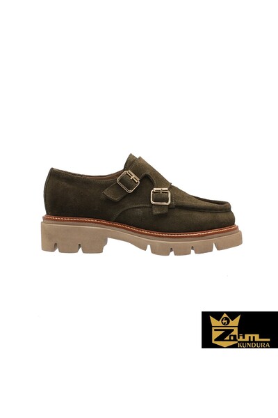 Zaim Kundura Women's Khaki Genuine Suede Shoes 505092232-1