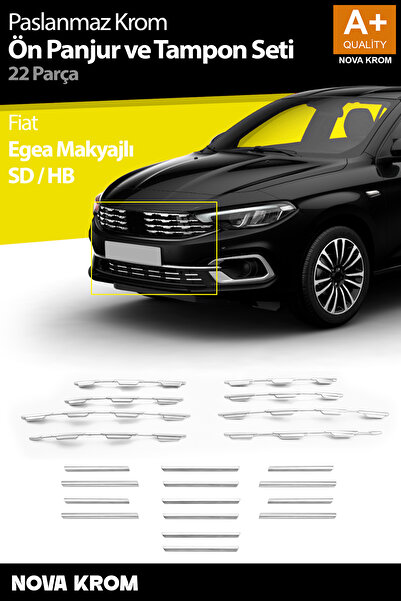 Nova Krom Fiat Egea Krom Ön Panjur ve Tampon Çıta Seti Diamond Model 22 Prç. ...