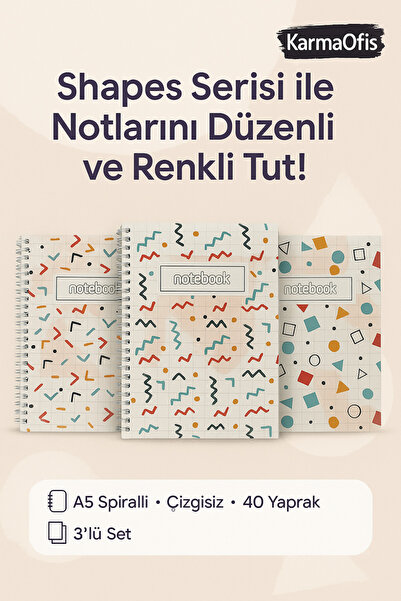 KarmaOfis A5 spiralna sveska sa oblicima, 40 listova, pakovanje od 3 komada (...