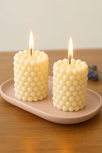 EVROSİ İkili Silindir Bubble Mum seti (Tabak Dahil Değildir)