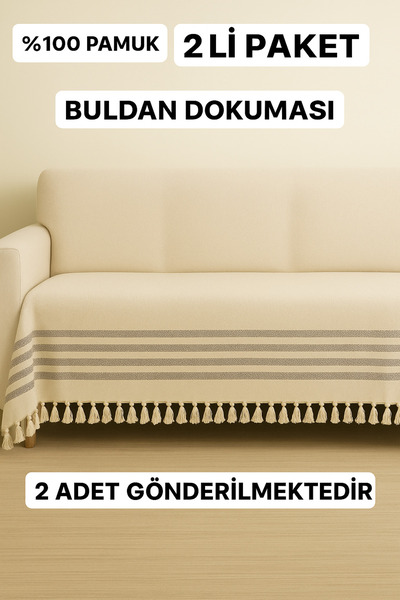 Loova 2 li koltuk örtüsü 180×215 cm ebat Buldan el dokuması %100 pamuk