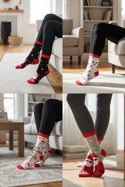 Y&D Shoes Set de 2 ciorapi de Crăciun - Cadou unisex cu modele colorate