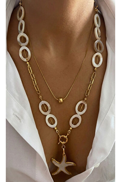 Nevaa Still Sedef doğal taş altın kaplama çoklu tasarım kolye