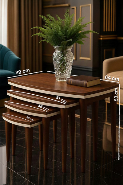 brahimigold Modern Tasarımlı MDF 4’lü Zigon Sehpa Seti – Ahşap Ayaklı, Dayanı...