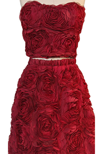 GlamarouX by 3638 3 Boyutlu Dantel Aplike Kirmizi Gül Etek