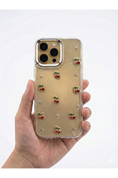 OSG iPhone 14 Pro Uyumlu Kiraz Desenli Titanyum Kamera Koruma Çerçeveli Telef...