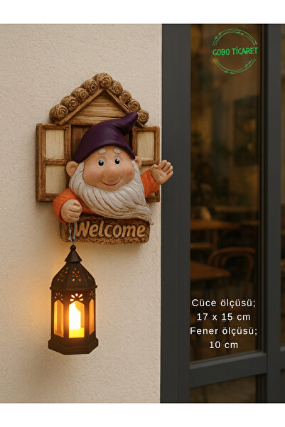 Gobo Fenerli Welcome Cücesi Dekoratif Kapı ve Duvar Süsü Farklı Renklerde