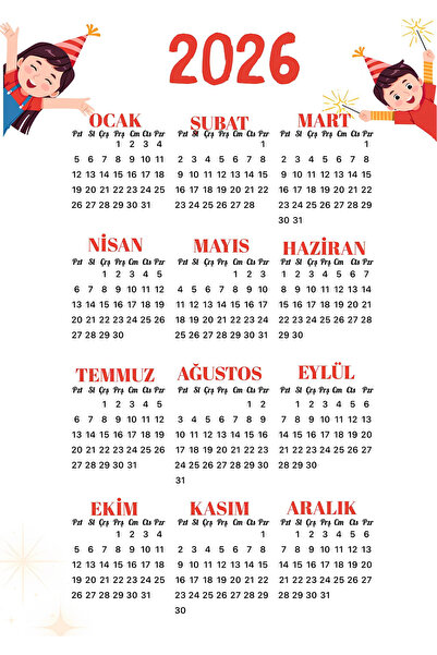 Rana İkra Art 2026 Çocuk Temalı Türkçe Takvim(32.9×50 Cm)