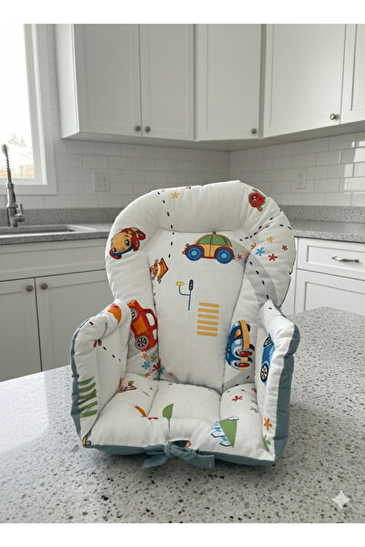 Wenaris %100 Pamuk Kumaş Çift Taraflı Bebek Mama Sandalyesi Minderi (KEMER GE...