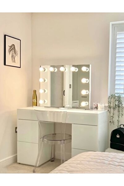 LUXURY VİLLA LUXURY DIŞI BEYAZ CAMLI MAKYAJ MASASI EN 110 CM DERİNLİK 45 CM YÜKSEKLİK 80 CM