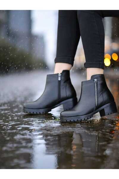 EREN SHOES BAG (HAMBURG) Gerçek Deri Tırtıklı Kaymaz Taban Fermuarlı Bot