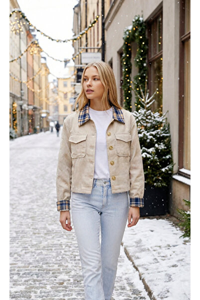 Matcha Butik سترة نسائية منقوشة بقطع قماش مخيطة معاً كاشي